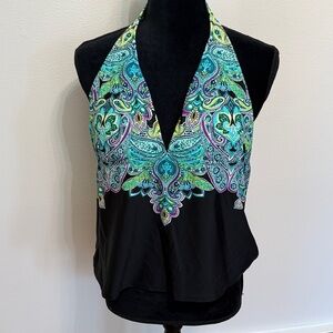 Athleta Black & Paisley Halter Tankini top size xl